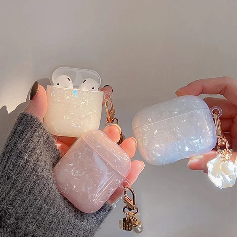 

Dreamy Pearl Shell Soft Case For AirPods 4 3 2 1 Pro 2 2nd Cover Funda Wireless Headphone Coque Accessories Box With Keychain
