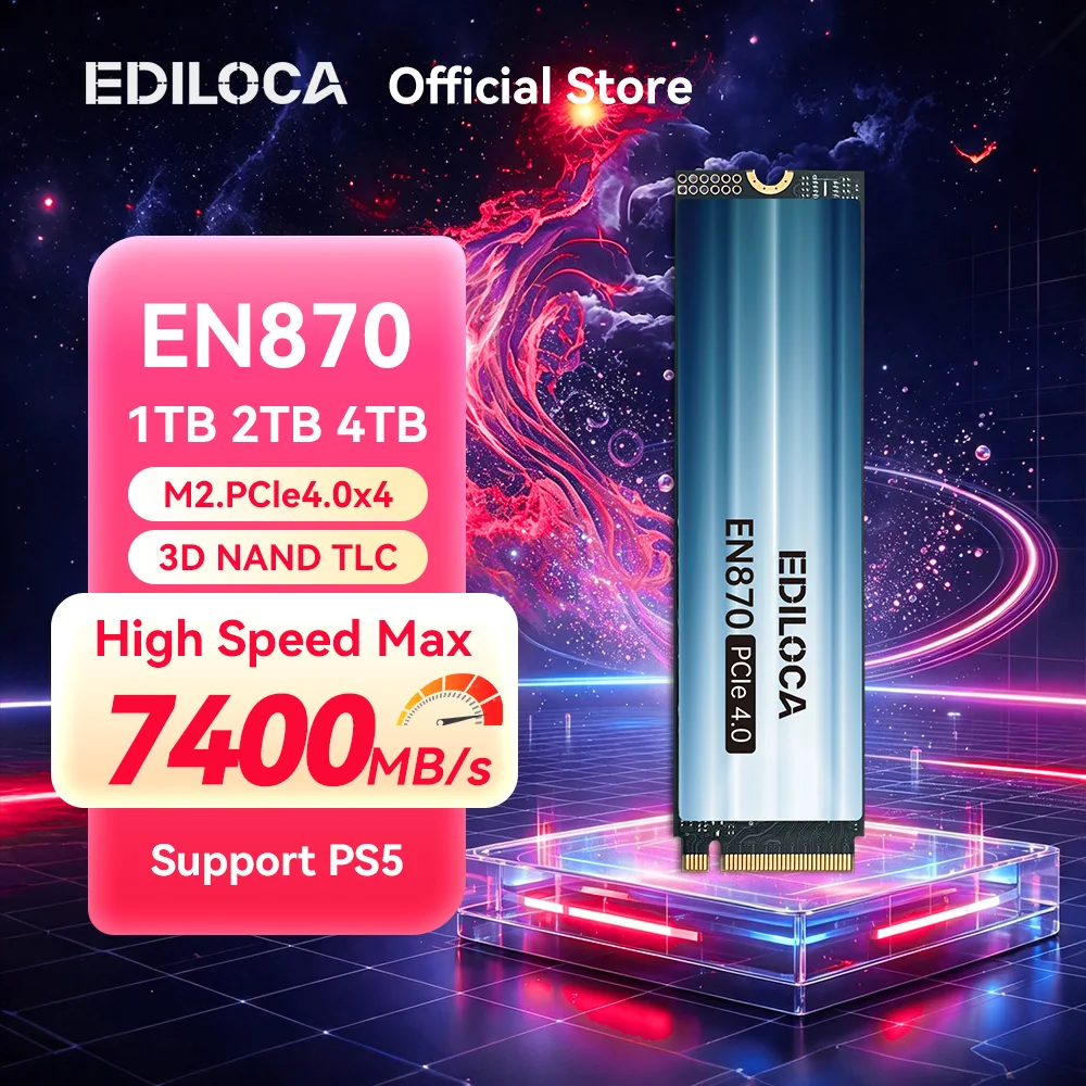 Ediloca EN870 M.2 2280 SSD 7400MB/s NVMe PCIe Gen4.0x4 Internal Solid State Drive PS5 Dynamic SLC Cache for Gaming PC Laptop