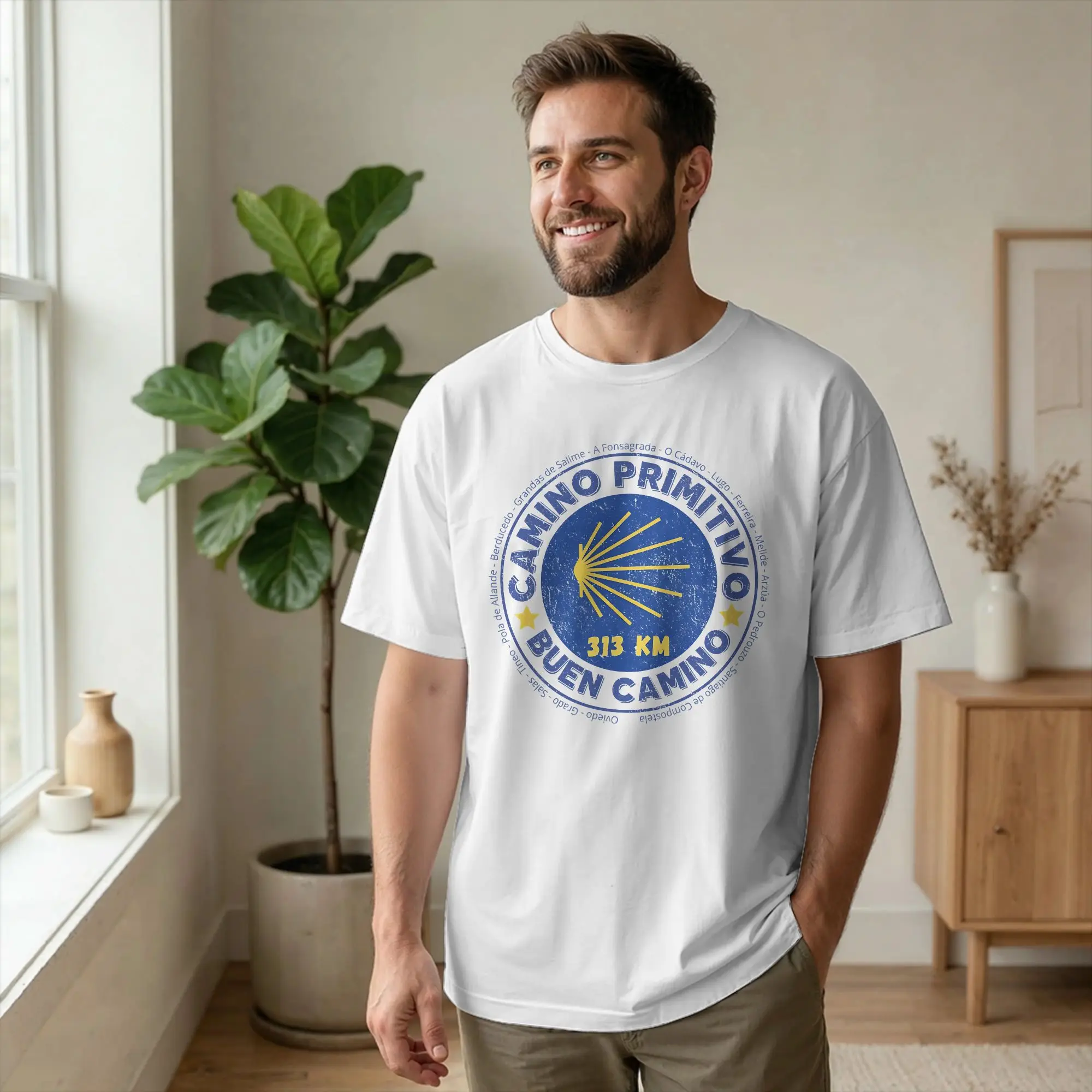 Novelty Camino Primitivo Camino de Santiago T-Shirt Men Round Collar Cotton T Shirts Hiking Short Sleeve Tee Shirt Gift Clothes
