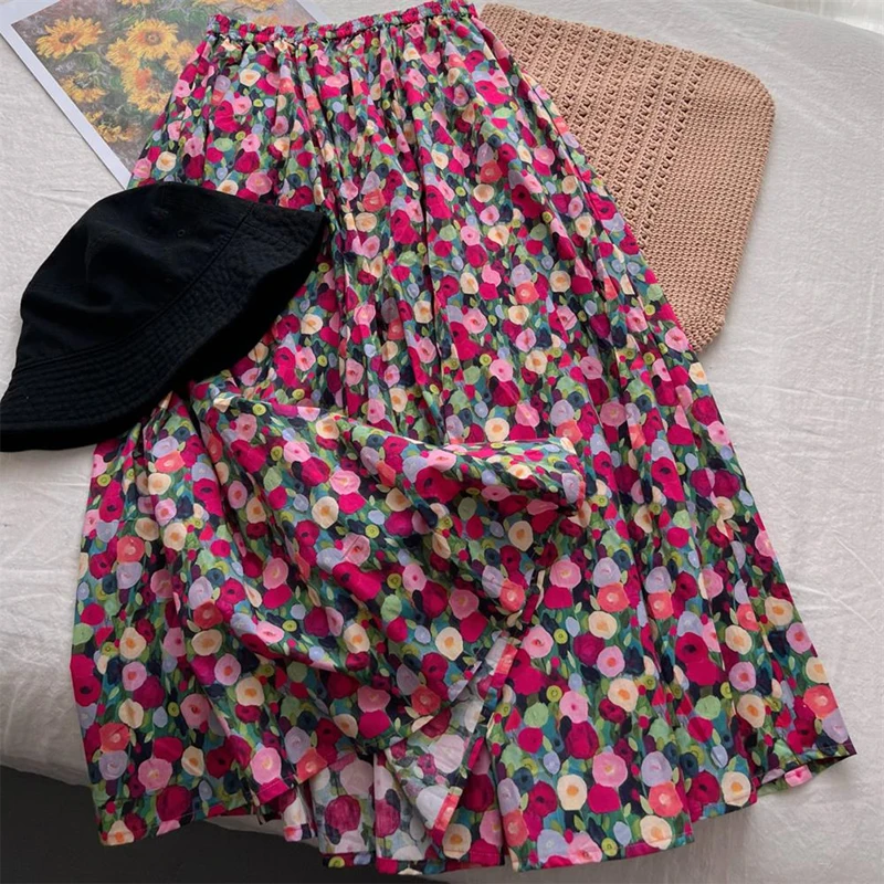 

Stunning Floral Cluster Oil Painting Mid-Length A-Line Skirt Women's Summer Slimming Effectiven Premium Cotton