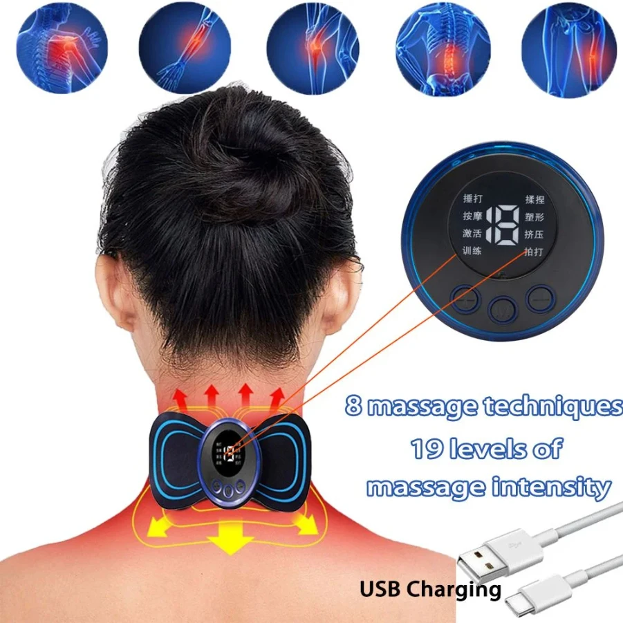 8 Modes 19 Gears Electric Pulse Neck Massager Cervical Back Muscle Pain Relief Tool Shoulder Leg Body Mini Massage Relax Cushion image 2