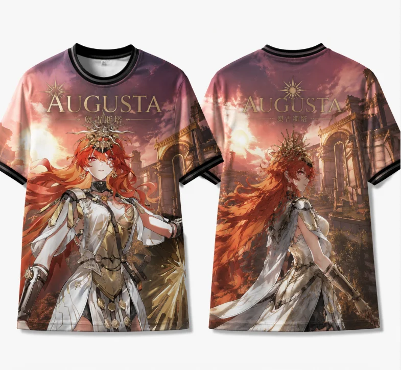 Wuthering Waves Augusta 3D Print T-shirt Men Women Double Sided Graphic Short Sleeve Polyester Casual Anime Game Streetwear Tee