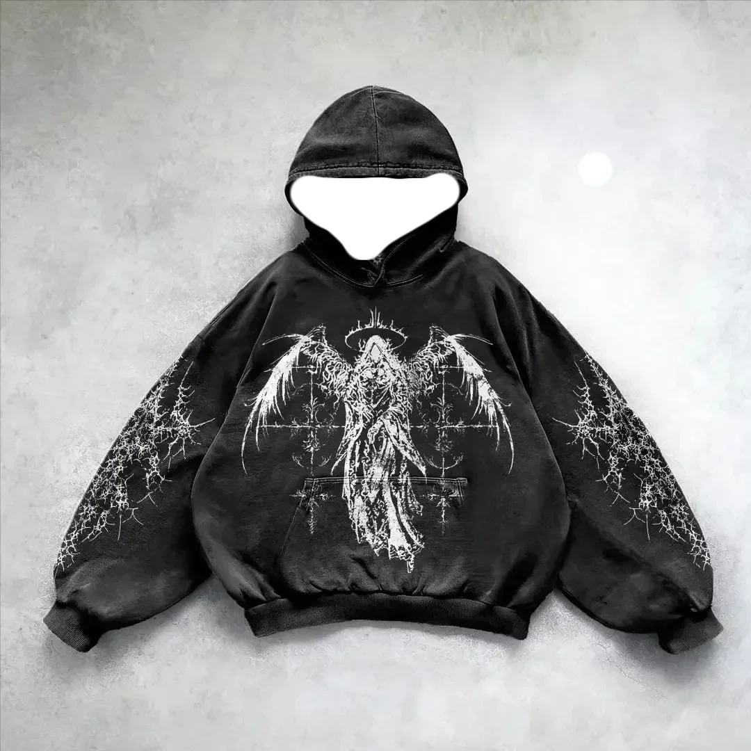 2025/26 Latest Popular Hoodies Y2k Fallen Angel Street Trend 3D Autumn/Winter Adult Men's and Women's Large Pocket Hoodies