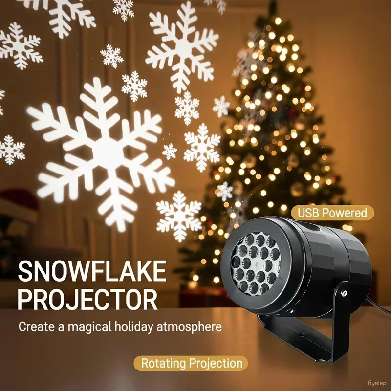 Snowflake Dynamic Rotating Projection Light USB Powered LED Laser Stage Light for Indoor Holiday Party Christmas Decor Gifts