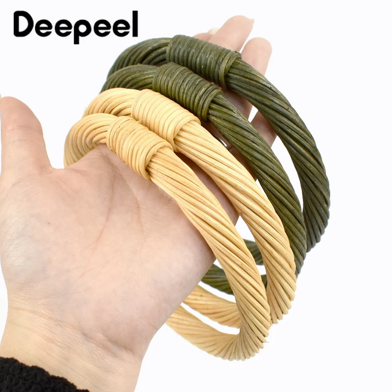 2Pcs Deepeel 10cm Round Rattan Handle Wood Woven Bag Handles Purse Frame HandBag Ring Wrist Circle Bags DIY Handmade Accessories