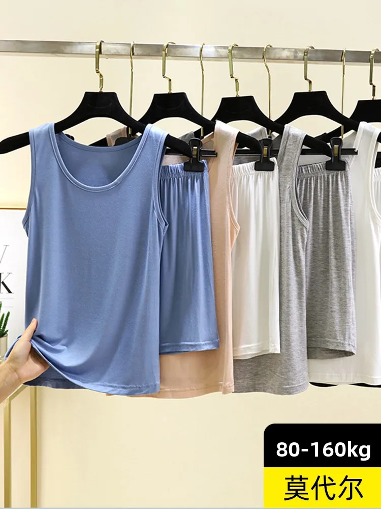 

Loose Modal Sleeveless Summer Thin Home Clothes Set for Women Short Pants Home Clothes Casual round Neck Pullover Color