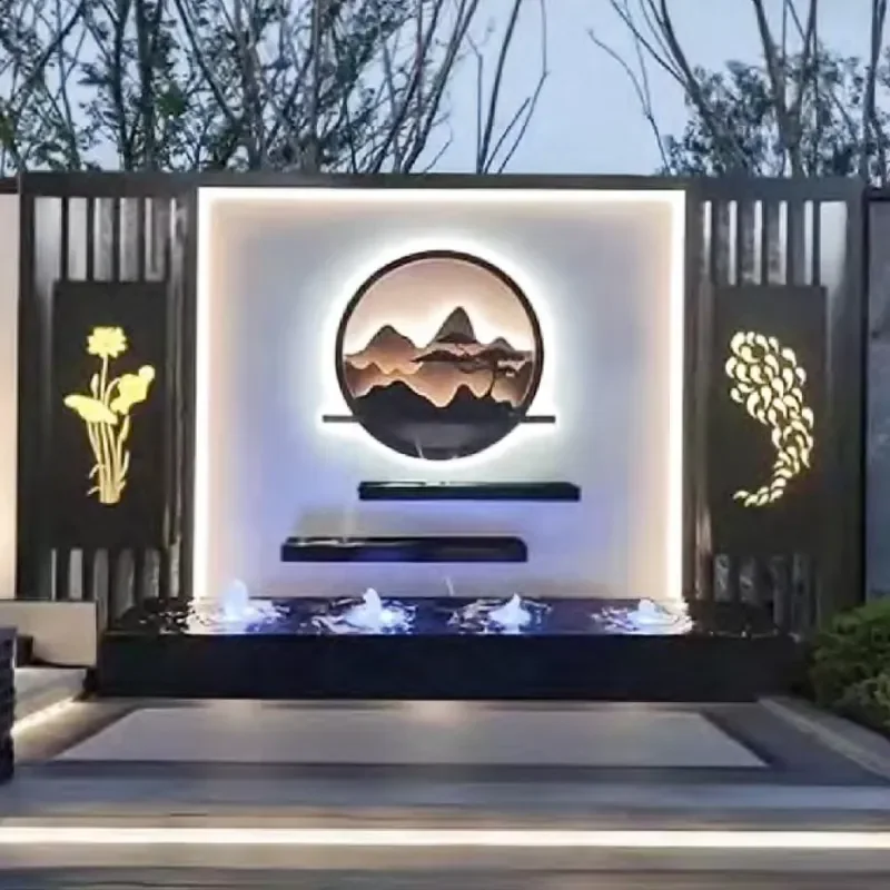 Modern Feng Shui Indoor Water Curtain Screen Geomancy Wall Metal Water Features