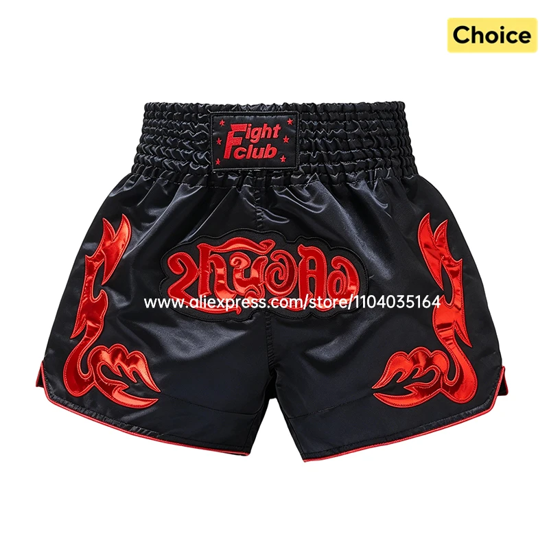 Premium Muay Thai Shorts Traditionelle Rote Stickerei Boxshorts für Männer Frauen Kinder Sparring Kickboxen Cage Fight BJJ MMA Hosen