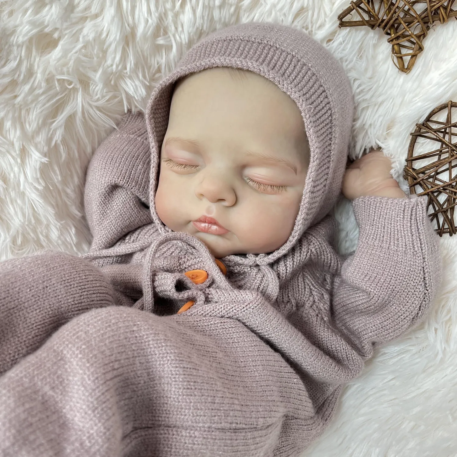 BZDOLL 19-calowa Lalka Reborn Śpiąca, z Materiałowym Ciałem, Realistyczny Wygląd, 48 CM, Skóra 3D, Realistyczna Lalka, Modny Prezent Urodzinowy Dla Dziewczynki