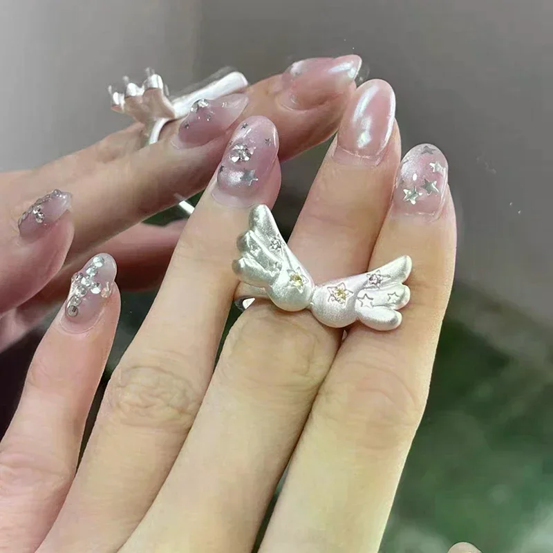 Sweet Cool Angel Wings Open Rings For Women Trendy Star Ring Jewelry