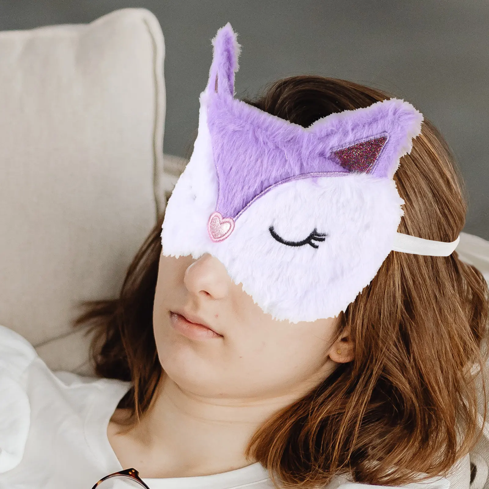 2Pcs Adorable Animal Themed Sleep Mask Set White Rabbit Light Blocking Comfort Fit for Teens Women Bedtime