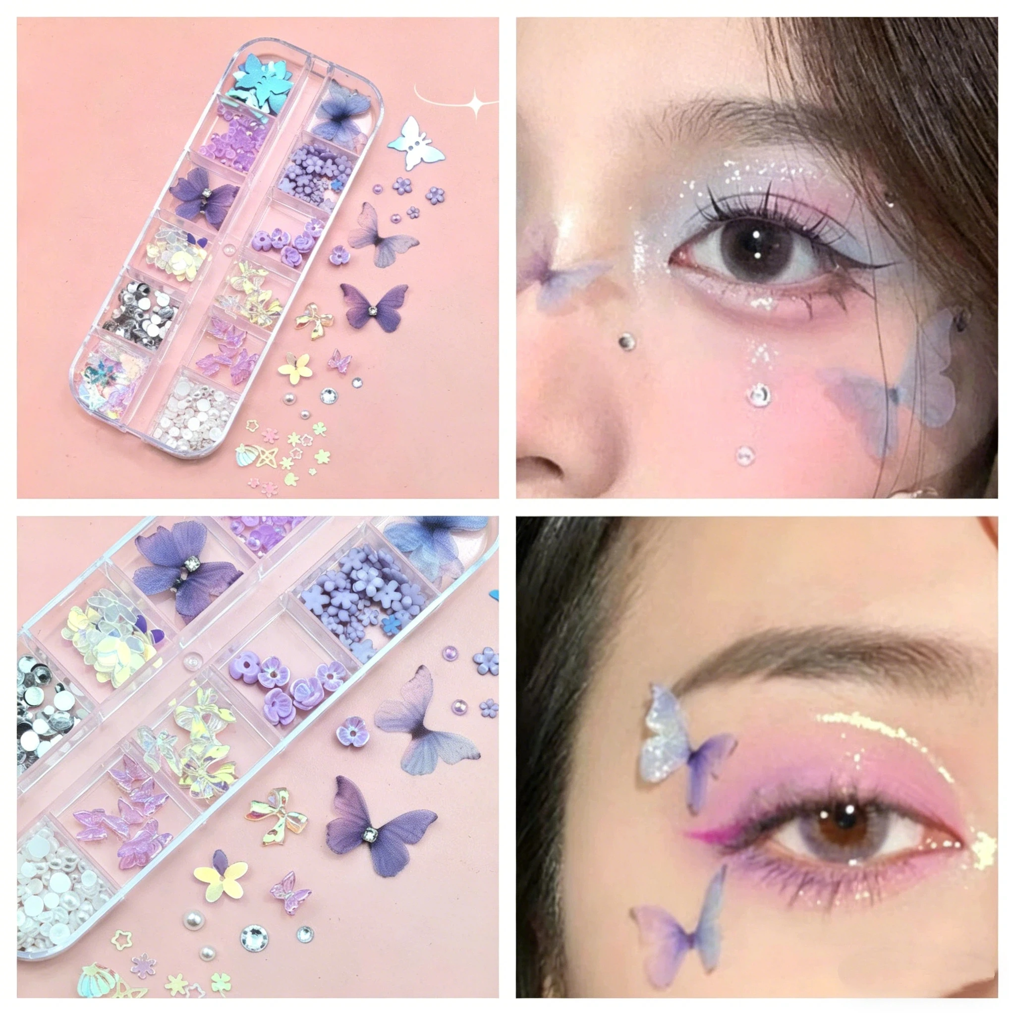 Butterfly Face Self-adhesive Decals For Makeup Eye Glitter Nail Art Stage Performance Iridescent Stickers For Child Women view 6