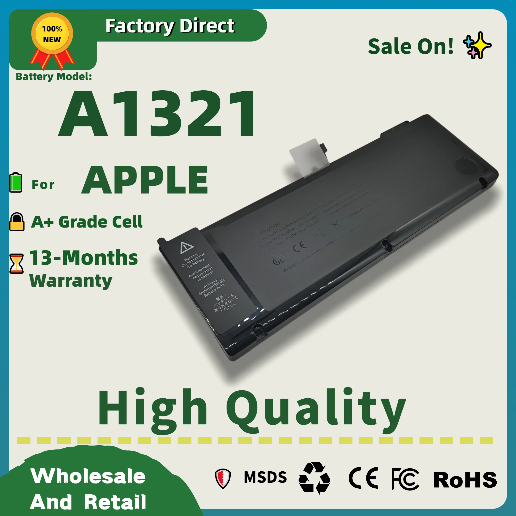 

Factory Direct! A1321 Laptop Battery for APPLE MACBOOK PRO 15.4" A1321 A1382 A1286 2009 Mid 2010 13 Month warranty