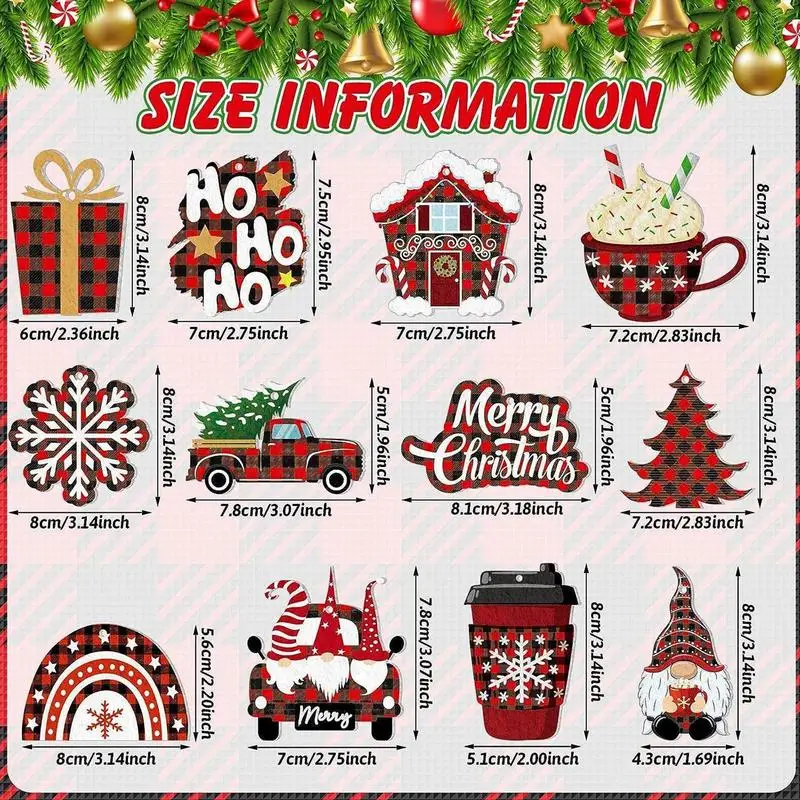 24 Uds. Forma de taza de cacao caliente de Navidad, cuadros, copo de nieve, muñeco de nieve, patrón de árbol de Navidad, adornos colgantes de madera de Navidad, regalo