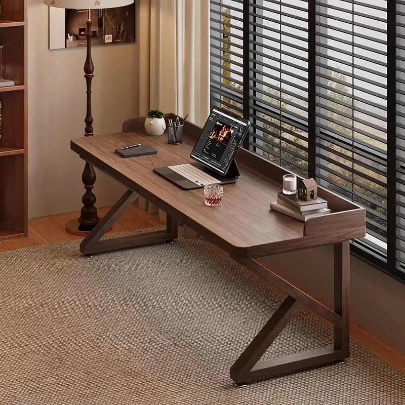 Escritorio doble de madera maciza con deflector, escritorio para ordenador de escritorio, mesita de noche eléctrica de tira larga, mesa de estudio para el hogar