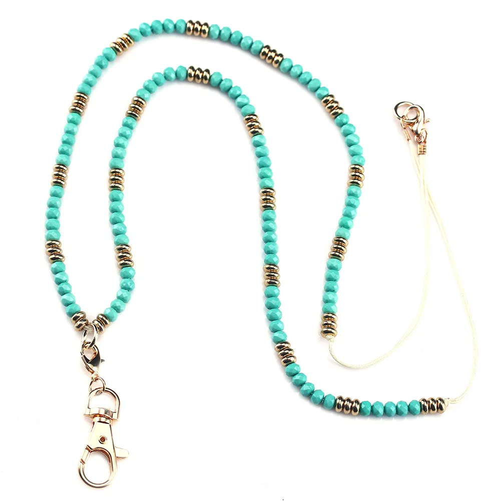 Fashion Green Badge Lanyards with ID Holder Keychain Holder Necklace Lanyards Beads Lanyards for Women Girl