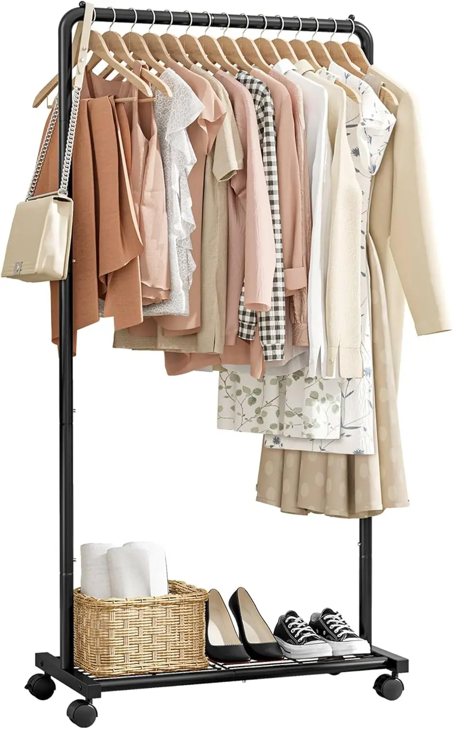 

Heavy-Duty Metal Clothes Rack with Storage Shelf & Wheels, Easy Assembly, Black, 28x17x59 Inches