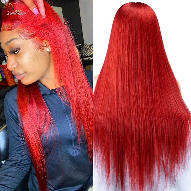 

13x4 Straight Lace Front Human Hair Wigs Bright Red 13x6 Transparent Lace Frontal Wig 99J Human Hair Wigs Pre Plucked Remy Hair