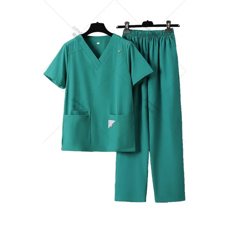 Laboratory Healthcare Workwear Classic V-neck Scrub Tops Women Beauty Salon Scrubs Uniforms Solid Short Sleeve Nurse Accessories