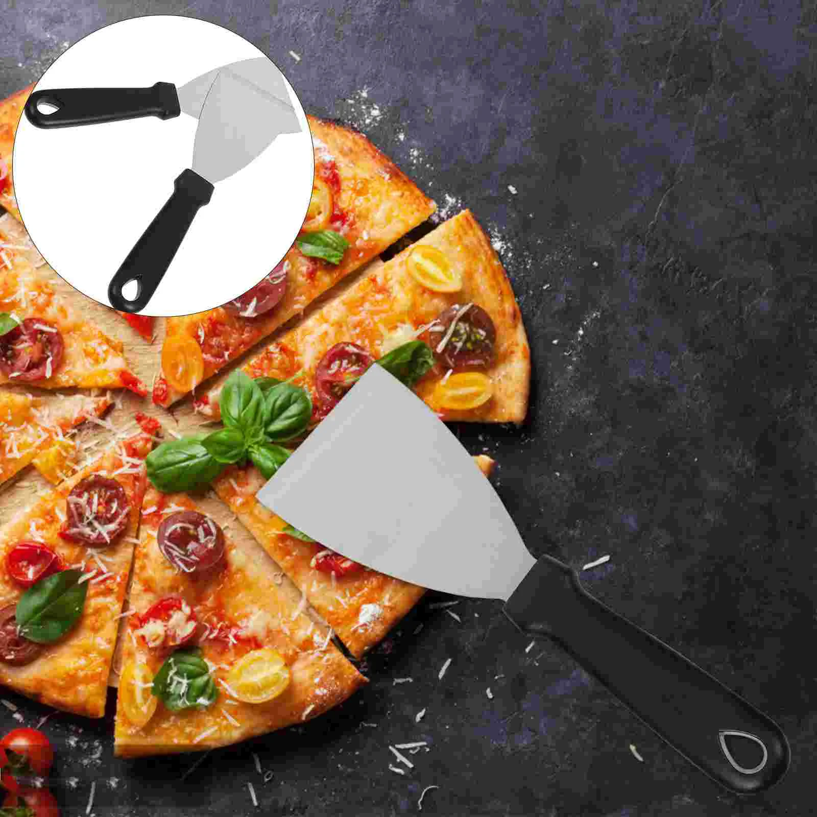 

2 Pcs Pizza Spatula Cooking Tool Teppanyaki Fried for Kitchen Gadget Black