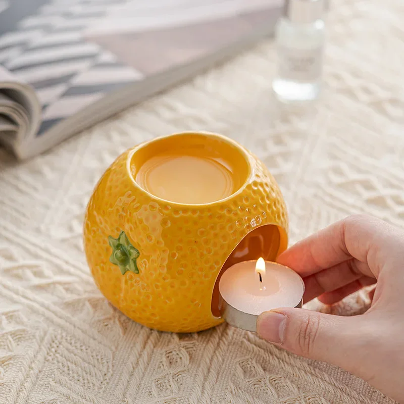 Ceramic Handicrafts Cartoon Fruit Aroma Base Hollow Strawberry Candlestick Candle Holder Essential Oil Stove Home Decoration