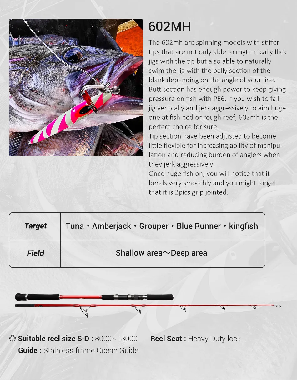 NOEBY K5 Vertikale Jigging-Rute 1,83m M/MH Spinnrute Salzwasser Schwerlast-Jig Big Game Thunfisch Zackenbarsch Angelrute – Detail 4