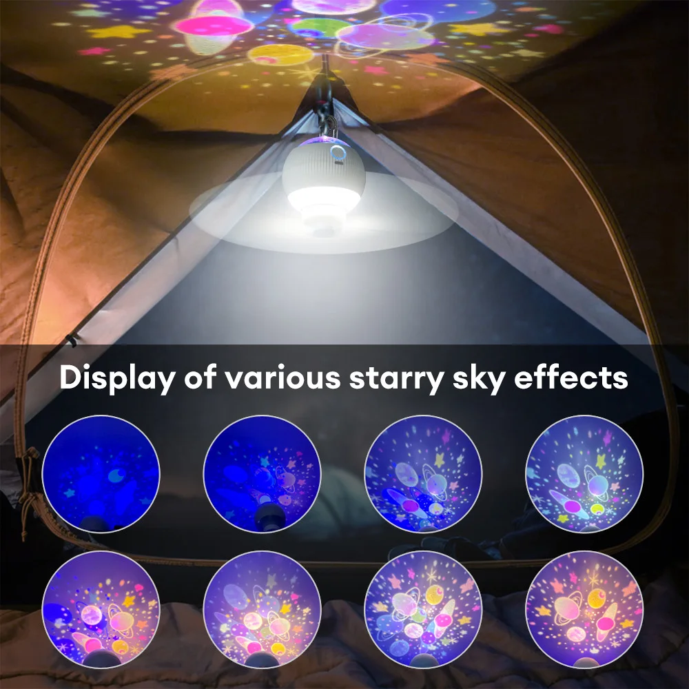 3 in 1 Portable Camping Fan Lantern Outdoor Hanging Tent Lamp Stars Projector Light Rechargeable Camping Light With Projection