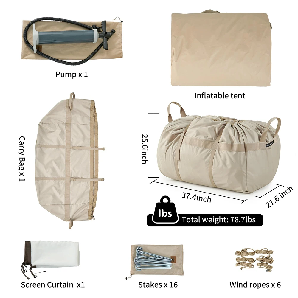 Inflatable Camping Tent 4-8 Person 4-Season Waterproof Oxford Fabric Easy Setup Tent with Carry