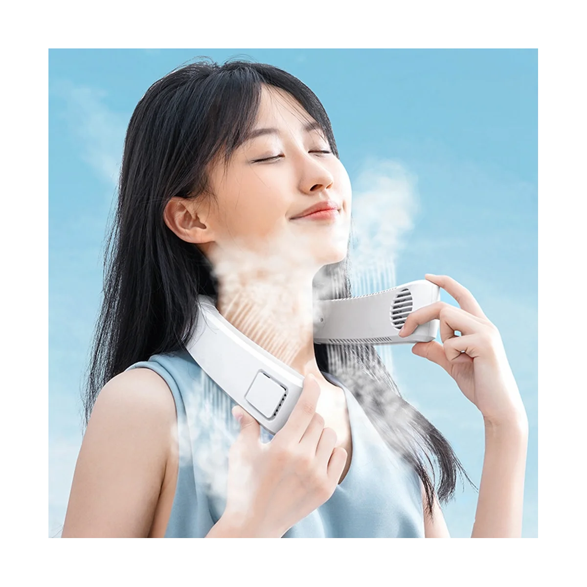 ポータブルネックレスファン,USB充電式,4000mah,半導体,静か,夏用,青