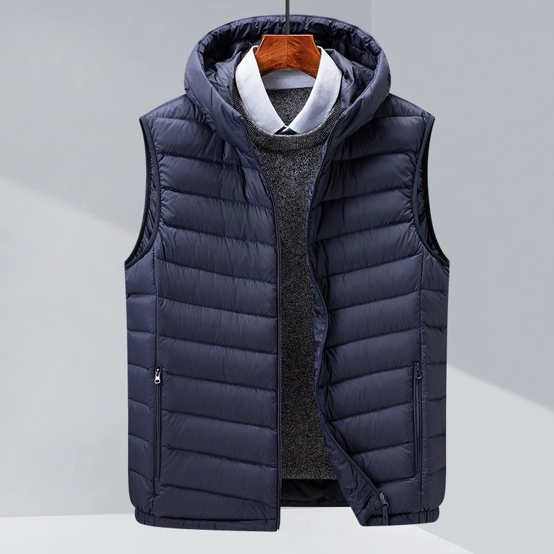 -30 ° Extreme Cold and Lightweight White Duck Down Men's Light and Thin Warm Down Vest Winter Coat Fashionable Versatile Hooded