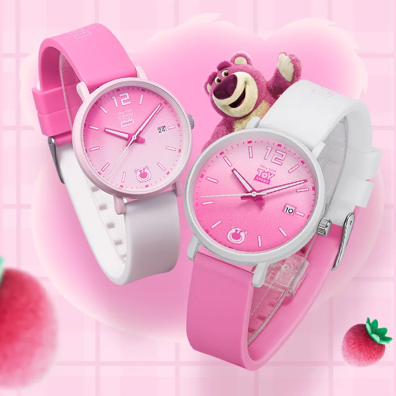 2024 New Disney Girl Color Gradient Strawberry Bear Light Simple Fashion Waterproof Quartz Watch Children Students Holiday Gift