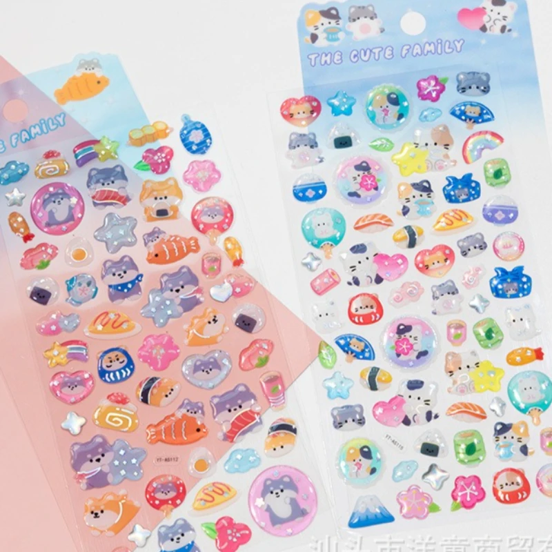 

Cute Cartoon Dog & Cat 3D Dreamy Crystal Stickers DIY Relief Resin Decal for Phone Cases for Girl Fun Children Journal DIY Decor