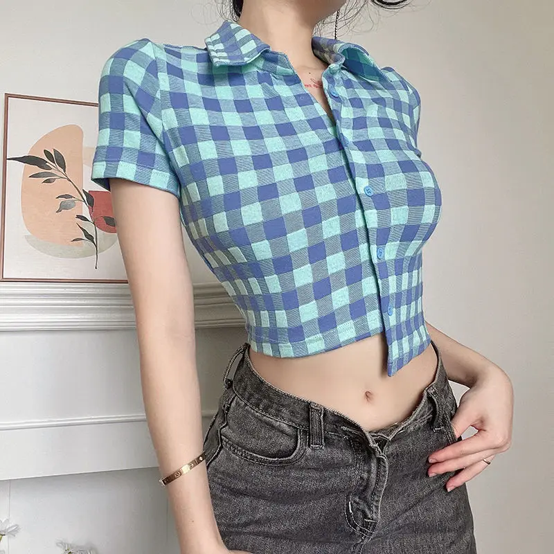 T-Shirt Asymmetrical Polo Collar Women'S Design Sweet Slim Short-Sleeved High-Waisted Summer Versatile Outer Shirt Top