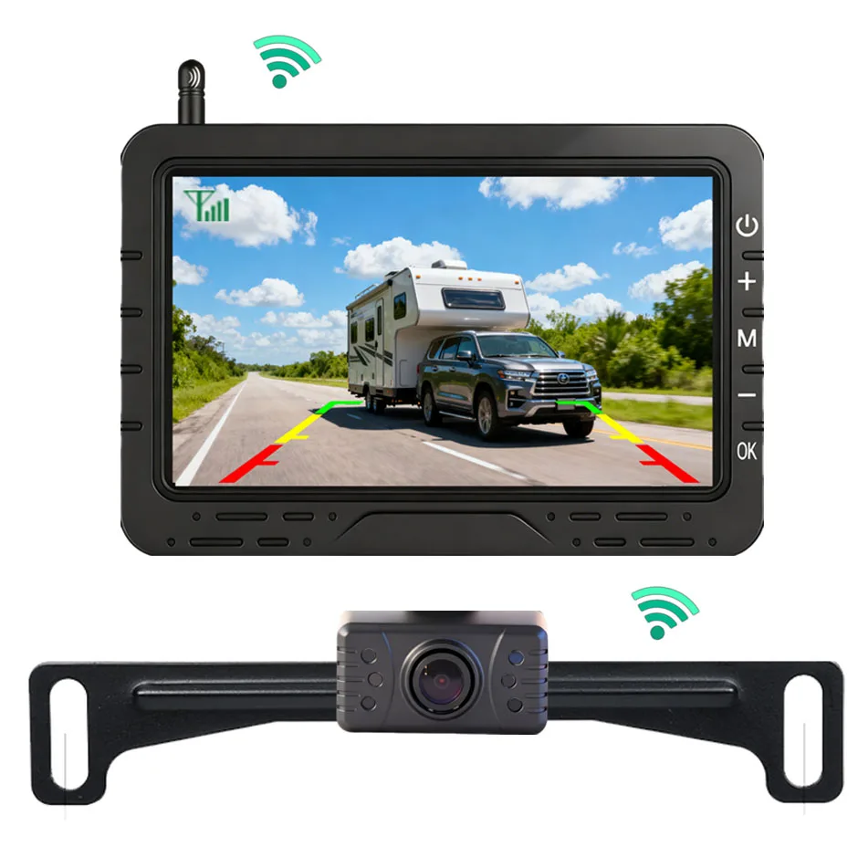 camera-de-recul-sans-fil-qxny-avec-ecran-43-pouces-vision-nocturne-infrarouge-camera-de-plaque-d'immatriculation-numerique-pour-camion-pick-up-remorque-camping-car