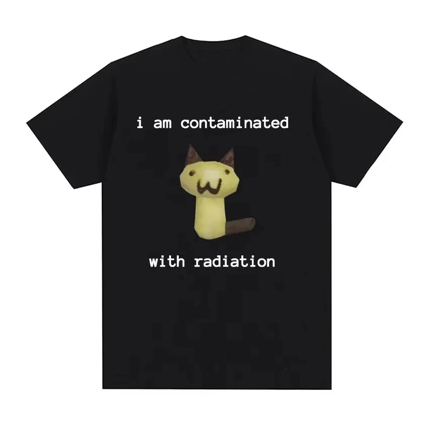 

Футболка I Am Contaminated with Radiation с забавным котом-мемом, футболка с коротким рукавом для мужчин и женщин, винтажная футболка, мужские футболки с круглым вырезом и графикой