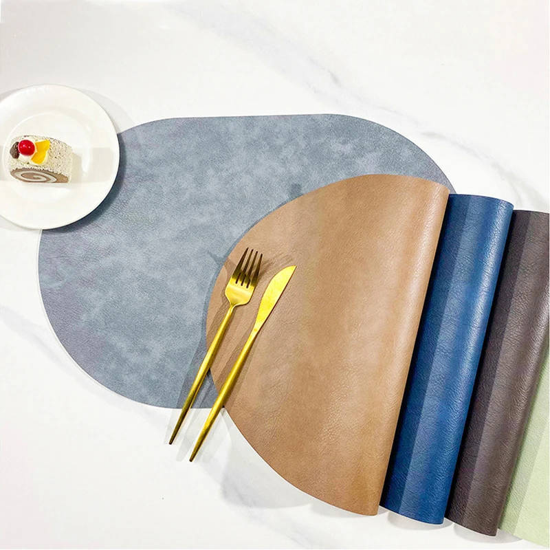 Mantel Individual ovalado de cuero PU con estampado de piel de vaca de doble cara, estilo nórdico, impermeable, resistente al aceite, decoración de mesa de comedor para Hotel y hogar