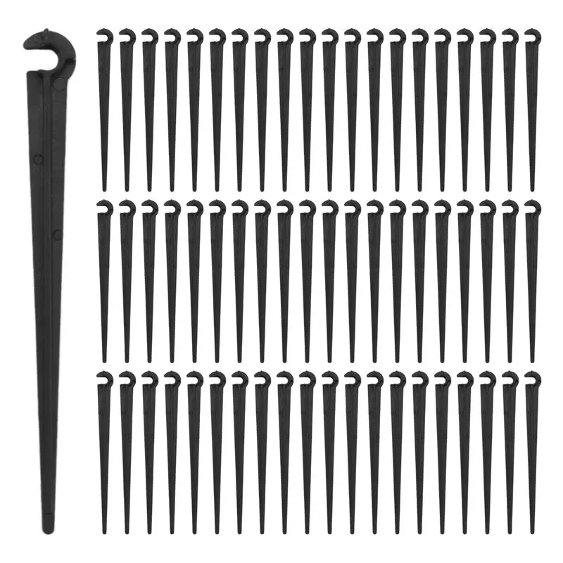 

A84E-Irrigation Drip Support Stakes 1/4 Inch Tubing Hose For Vegetable Gardens Flower Beds Herbs Gardens Black 200 Pack