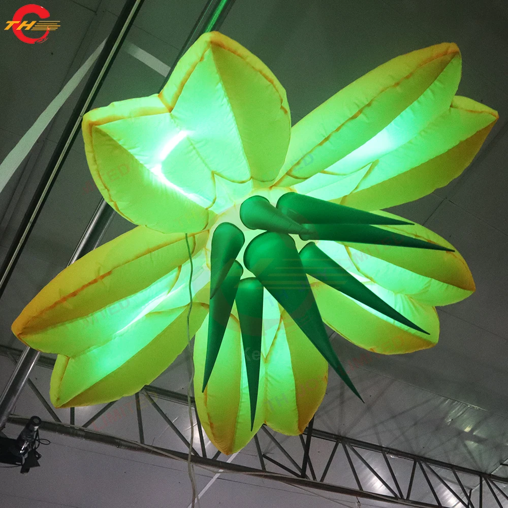 Free Shipping 3m Dia LED Lighted Inflatable Flower Customized Event Stage Decoration Flowers Balloon for Sale