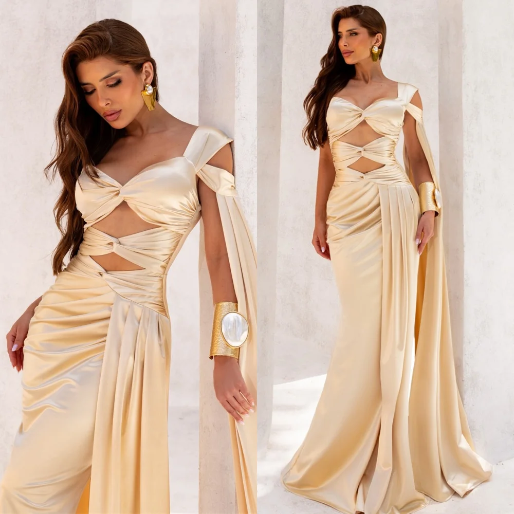 

Customized Temperament Satin Celebrity Gowns Elegant Strapless One Shoulder Evening Dresses Modern Special Occasion Gowns