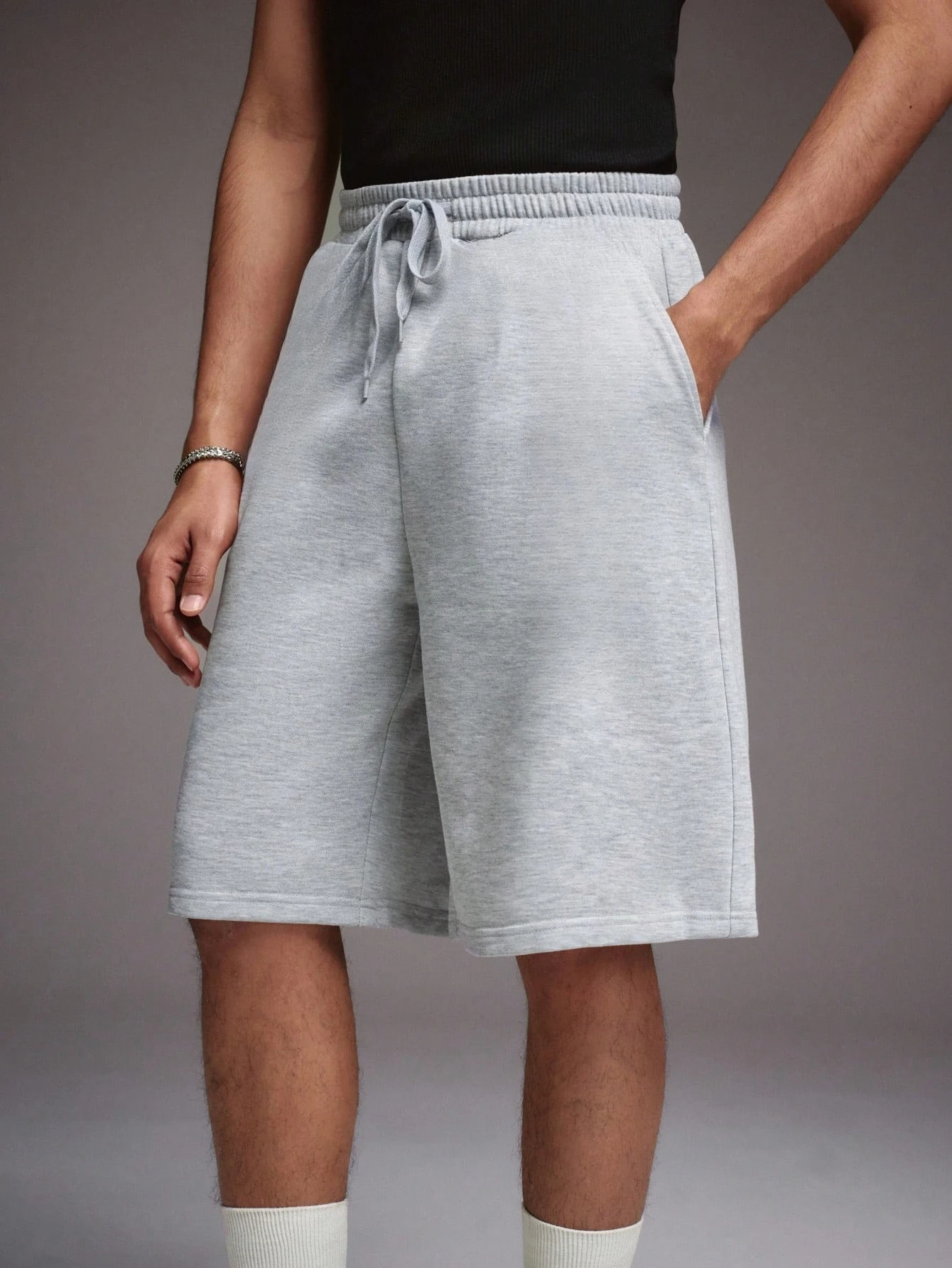 Men's solid color drawstring belt pocket casual versatile everyday shorts grey men's shorts men's knit shorts men's lounge