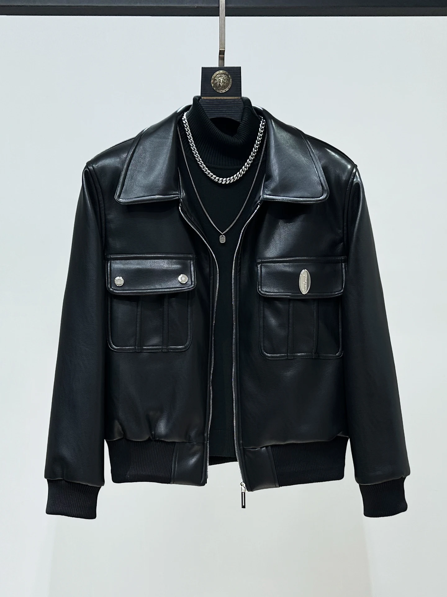 

Осенне-зимняя утепленная мужская кожаная куртка с воротником-стойкой, на молнии, из искусственной кожи, молодежная модная модель