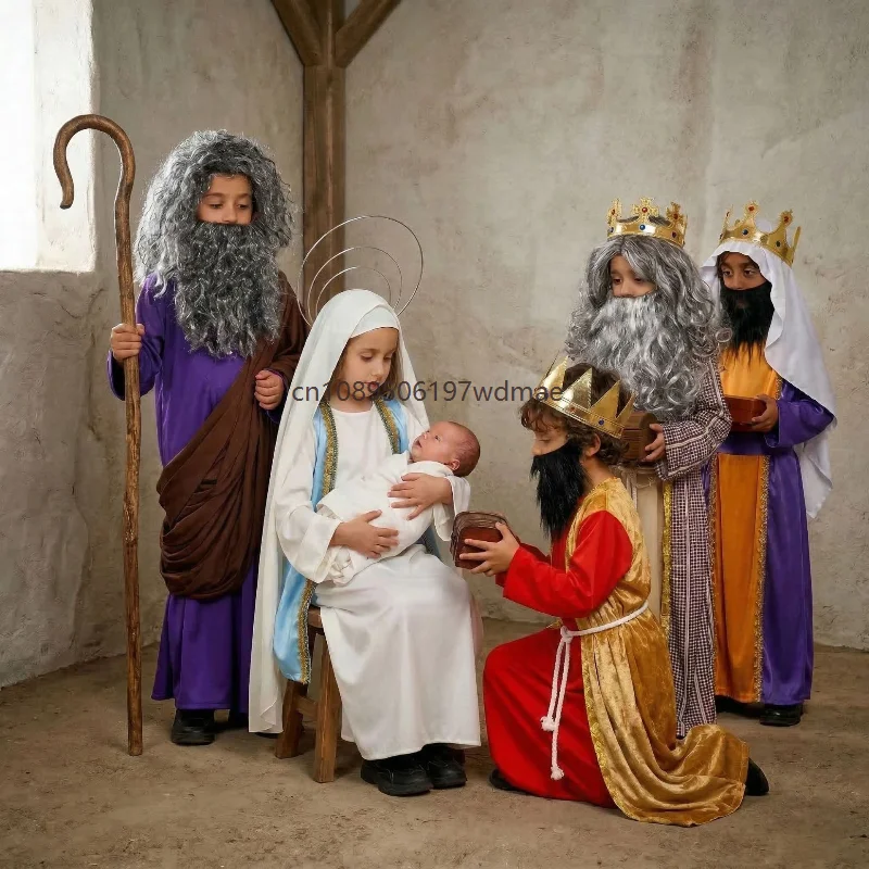 

Medieval Shepherd Enfant Cosplay King Our Lady Performance Costume Festival Party Set Mädchen Jungen World Book Day Stage Outfit