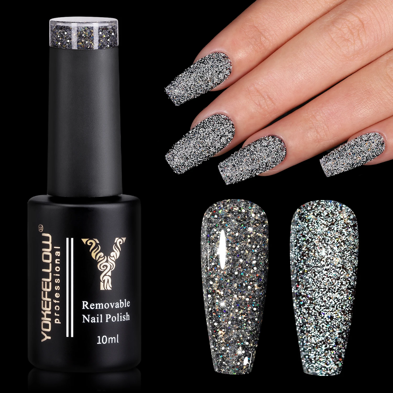 YOKEFELLOW BD08 Holo Glinstert Reflecterende Glitter Gel Nagellak Zwarte Semipermanent Gel Vernis Met Ultra-Sparkly Diamond Dust