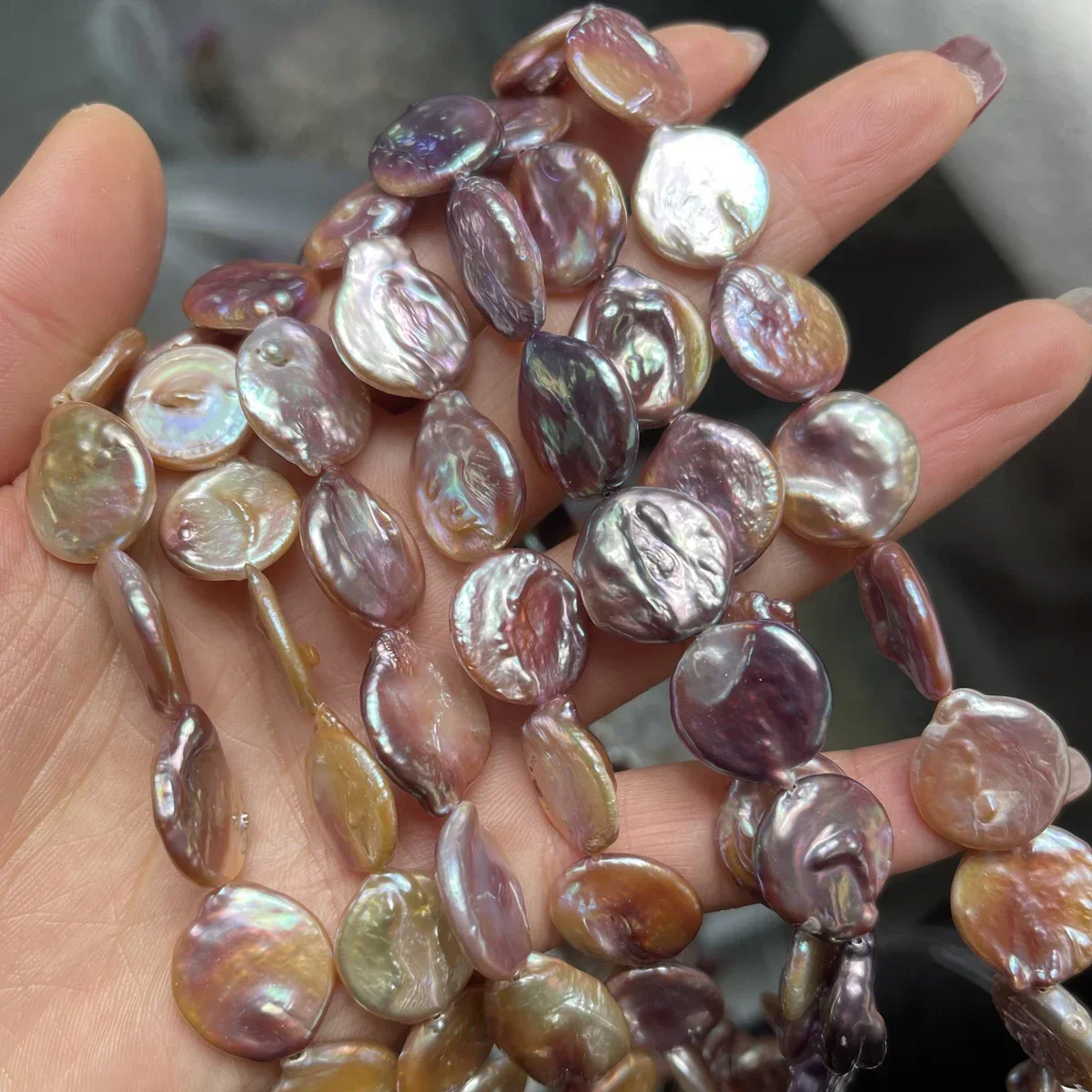 15-16mm 4A Hot Sale Natural Freshwater Purple Pearl Baroque Round Flawless Bead Jewelry Make DIY Necklace Bracelet Accessories