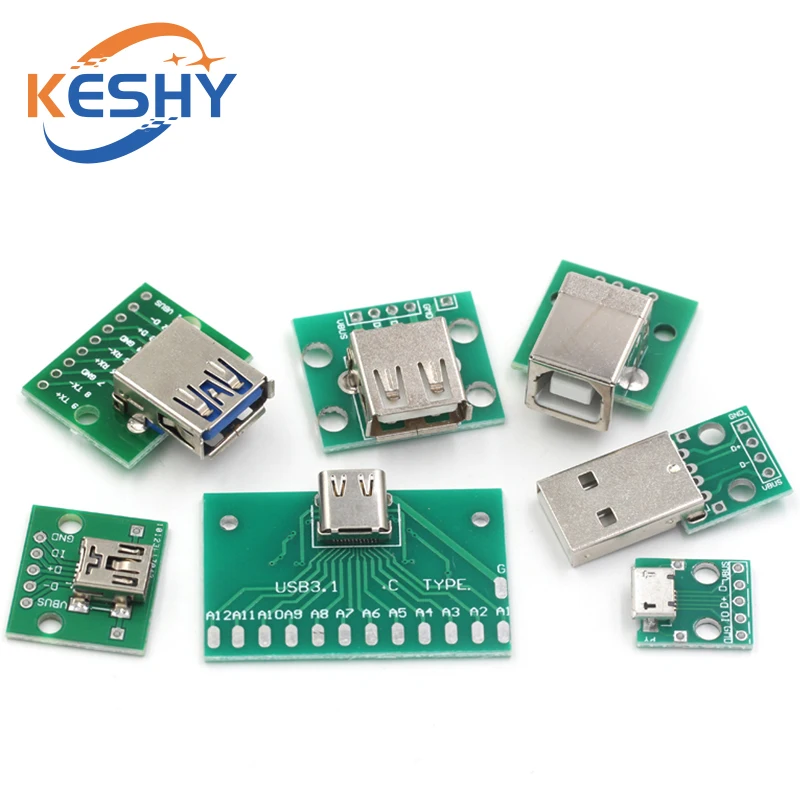 5pcs Micro Mini USB USB A Male USB 2.0 3.0 A Female USB B Connector Interface to 2.54mm DIP PCB Converter Adapter Breakout Board