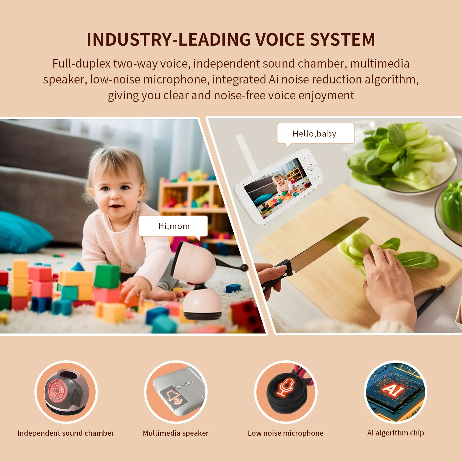 5 Inch Video HD Baby Monitor With Pan Tilt Camera 2.4G WiFi PTZ Motion Tracking Security Protection Two Way Audio Cam USB Charge