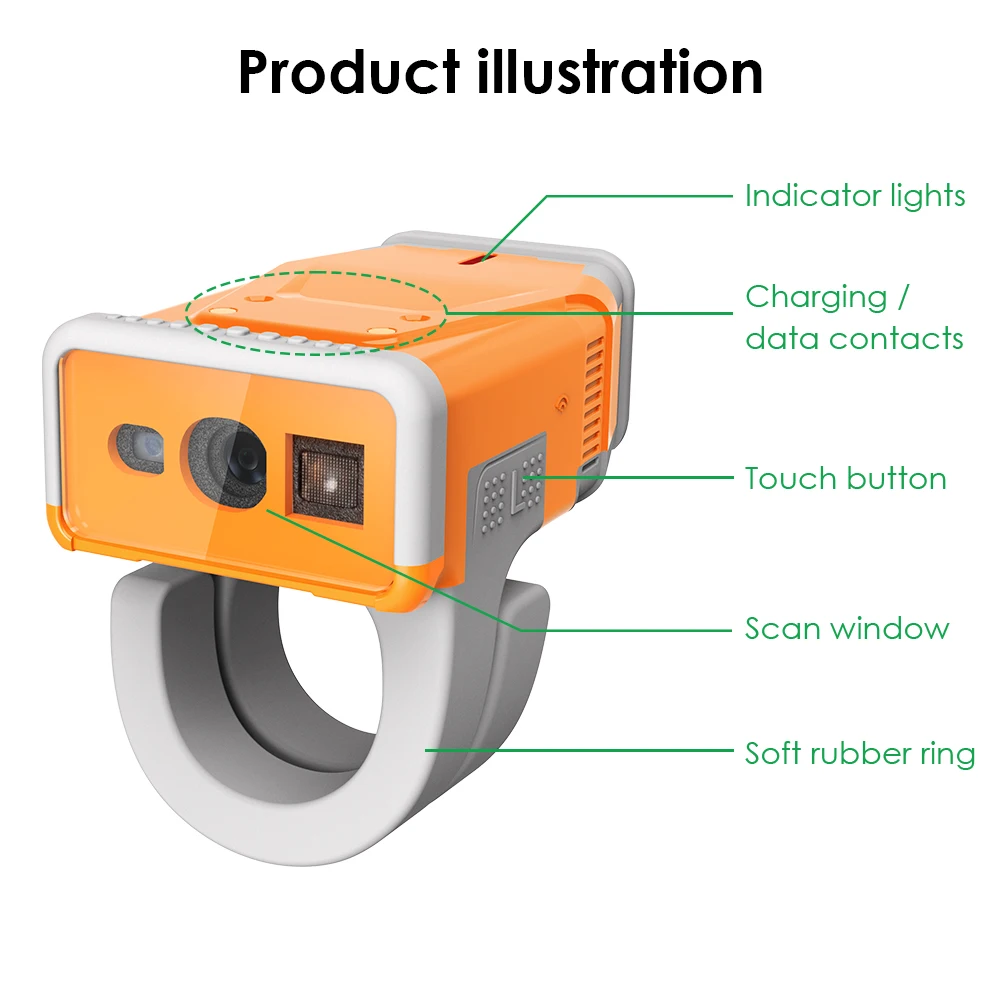 T3 Bluetooth finger ring touch scanner courier logistics 2D barcode scanner support gateway connection IP65 rating