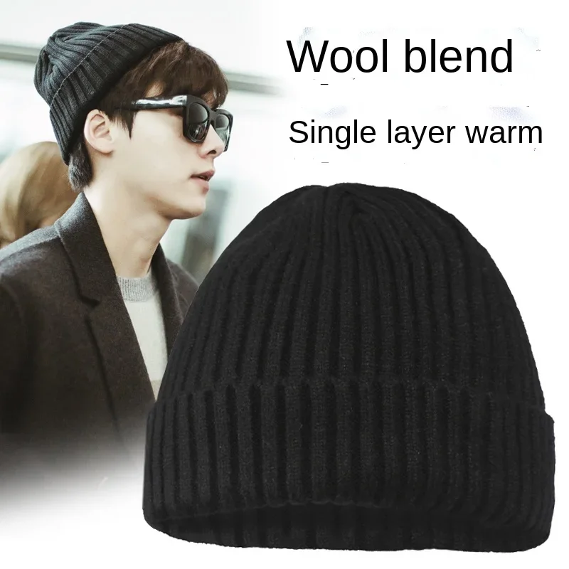 Men's Winter Hat 2024 Male Skull Beanie Wool Single Layer Warm Black Knitted Hat for Women Thickened Ear Protection Windproof