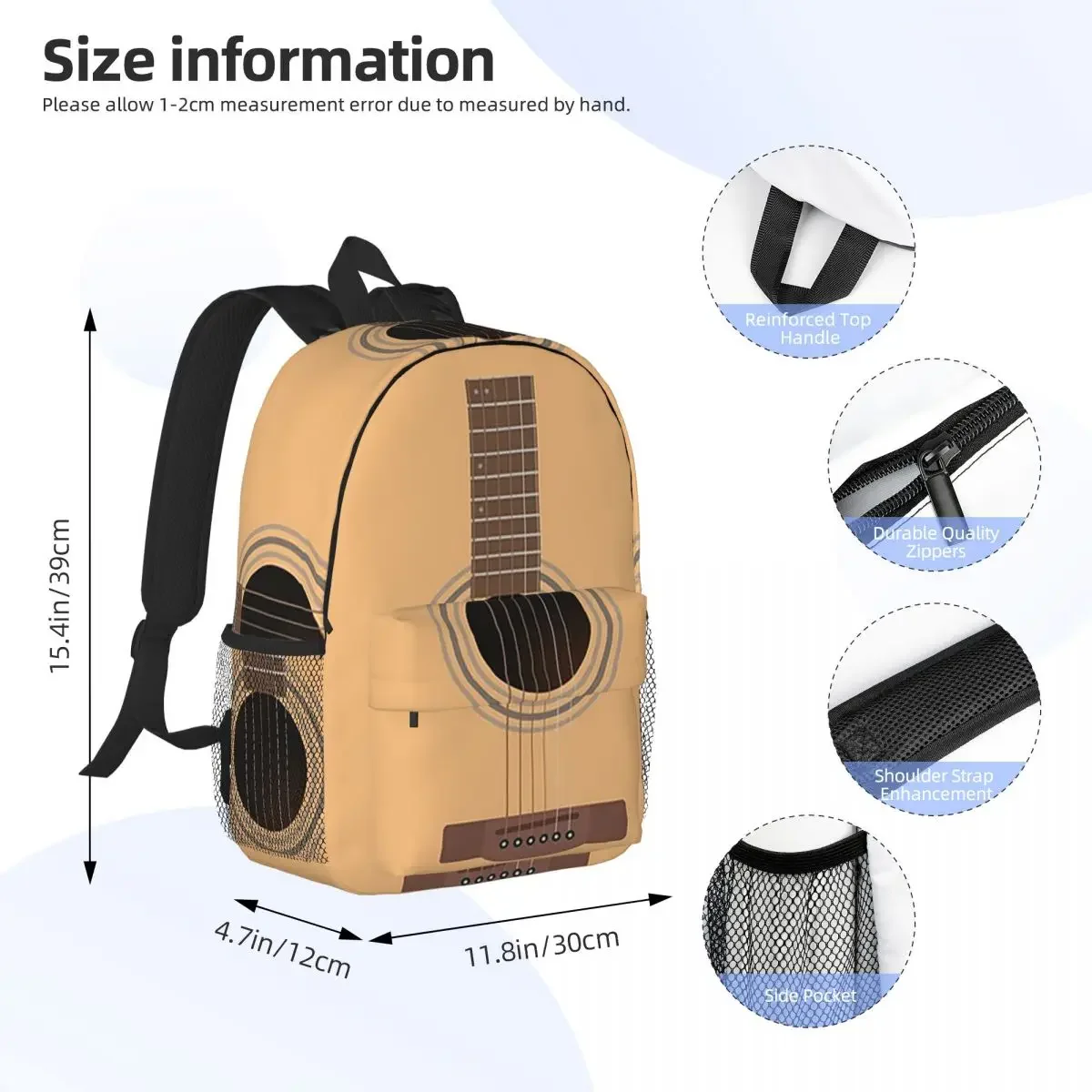 Acoustic Guitar Backpacks Boys Girls Bookbag Fashion Students School Bags Travel Rucksack Shoulder Bag Large Capacity