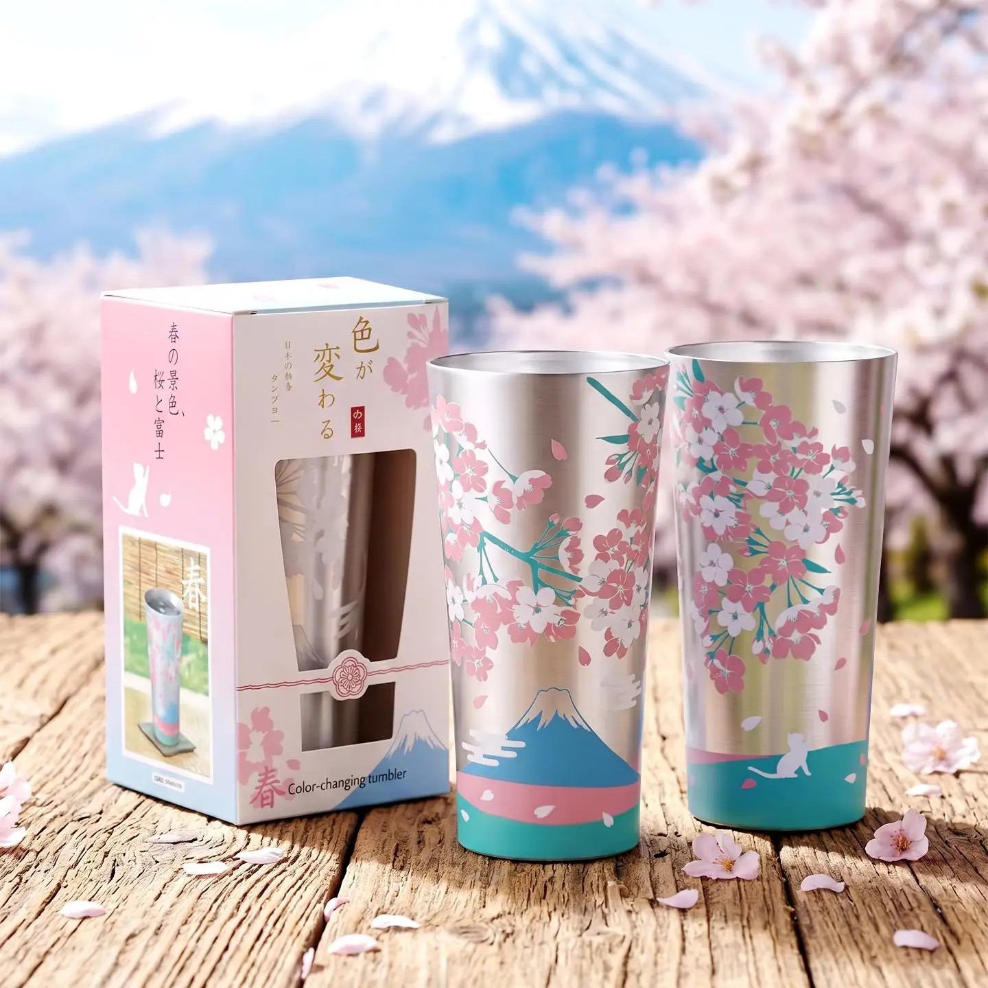 Cold Discolored Aluminum Mug Anti-fall Cherry Blossom Aluminum Beer Cup Metal Cola Cold Drink and Juice Cup For Bar Outdoor Home